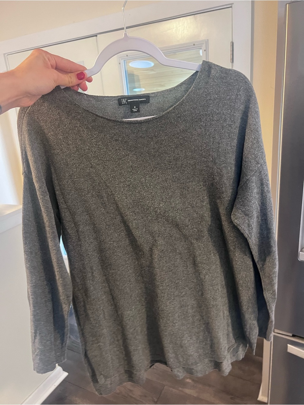 INC International Concepts Grey Boatneck Knit Top Size Medium
